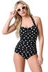Sexy Vintage Inspired 1950s Style Black Polka Dot Teddy Swimsuit